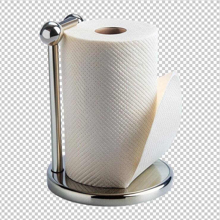 PSD rollo de toalla de papel en soporte sobre un fondo transparente