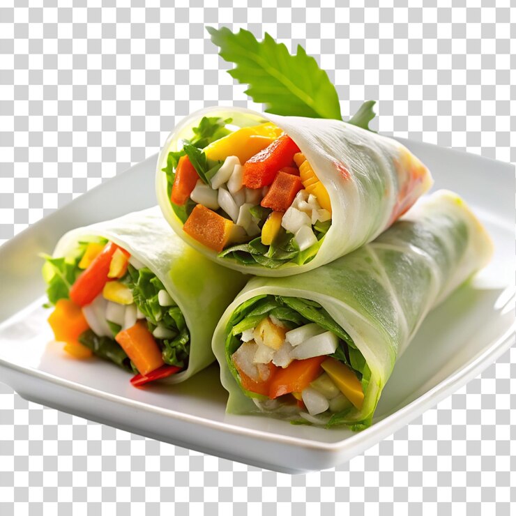 PSD rollos de papel de arroz con verduras y tofu aislados sobre un fondo transparente