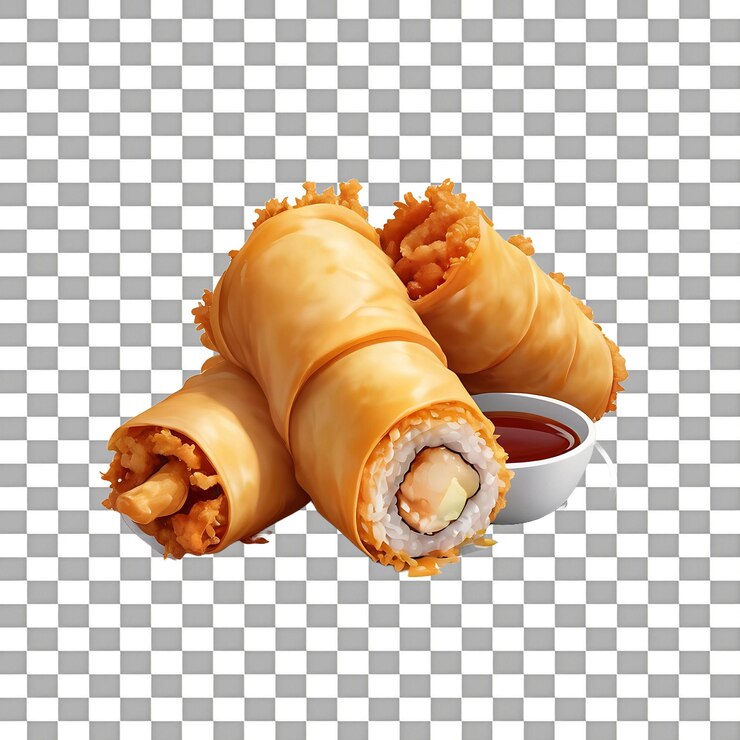 PSD rollos de pollo fritos aislados sobre un fondo transparente