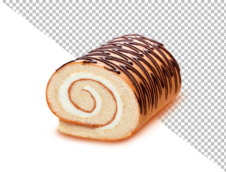 PSD rollos suizos aislados de pastel de esponja con crema de vainilla