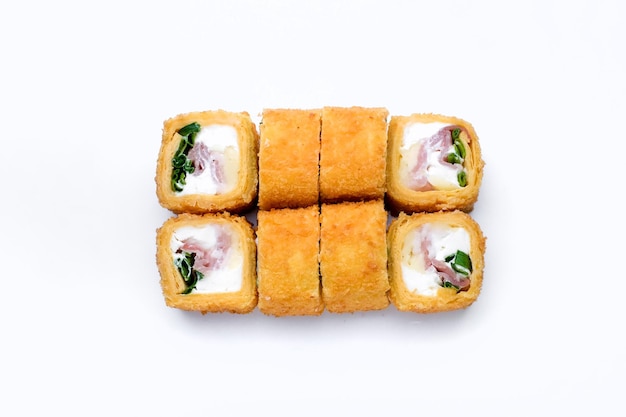 Rollos de sushi Alimentos japoneses maki fondo aislado Perfecto para usar en el menú comercial de alimentos