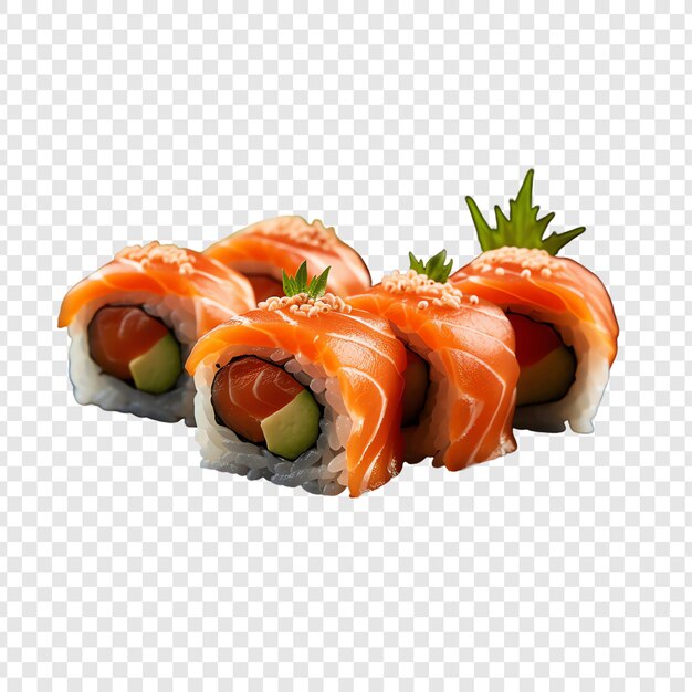 PSD rollos de sushi con una hoja verde en la parte inferior