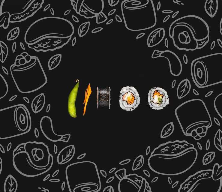 PSD rollos de sushi en la mesa con mokc-up