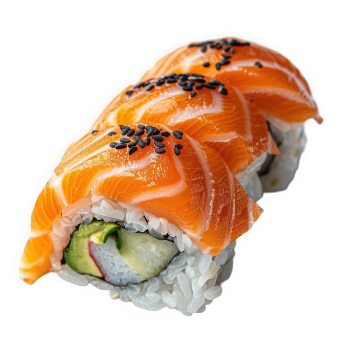 PSD rollos de sushi de salmón con semillas de sésamo