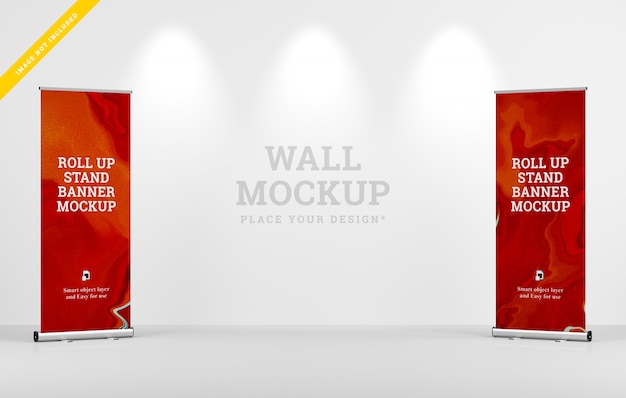 Rollup xbanner stand mockup e design mockup a parete. Modello PSD.