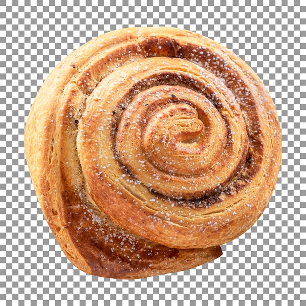 Rolo de canela fresco e crocante em fundo transparente
