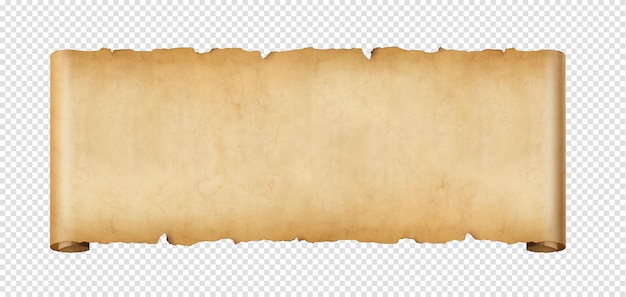 PSD rolo de pergaminho de banner horizontal de papel antigo isolado em branco