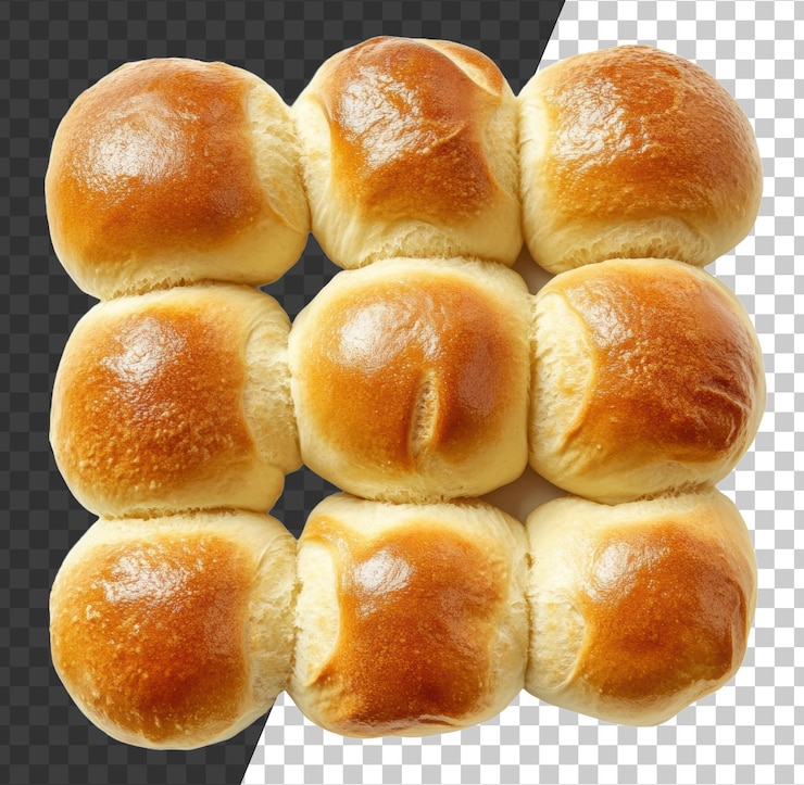 PSD rolos de jantar recém-cozidos em fundo branco cortados em stock png