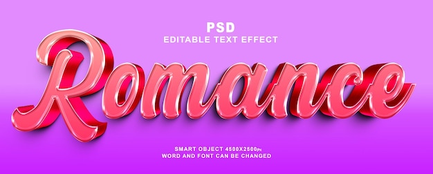 Romance 3d Editable PSD Efecto de texto con lindo fondo