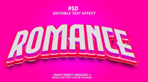 PSD romance 3d psd editável efeito de texto photoshop modelo com fundo bonito