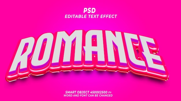 Romance 3d PSD Plantilla de Photoshop con efecto de texto editable con lindo fondo