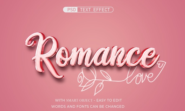 Romance Avec Un Style 3d D'effet De Texte Modifiable Brillant Rose