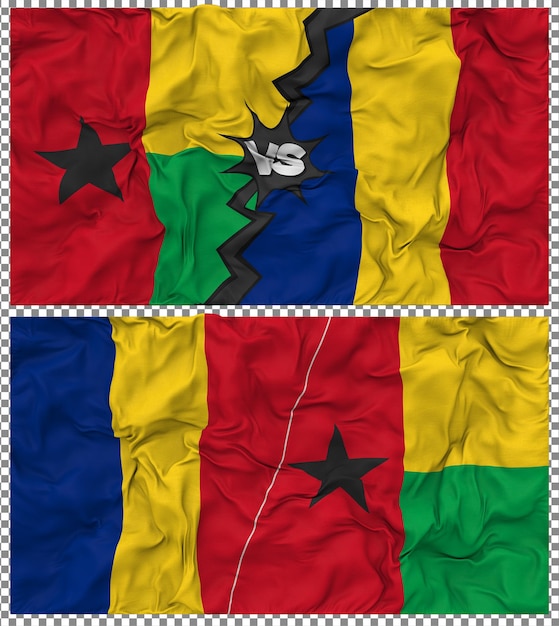 Romania contro Guinea Bissau Mezza bandiera combinata tessuto di stoffa Rendering 3D