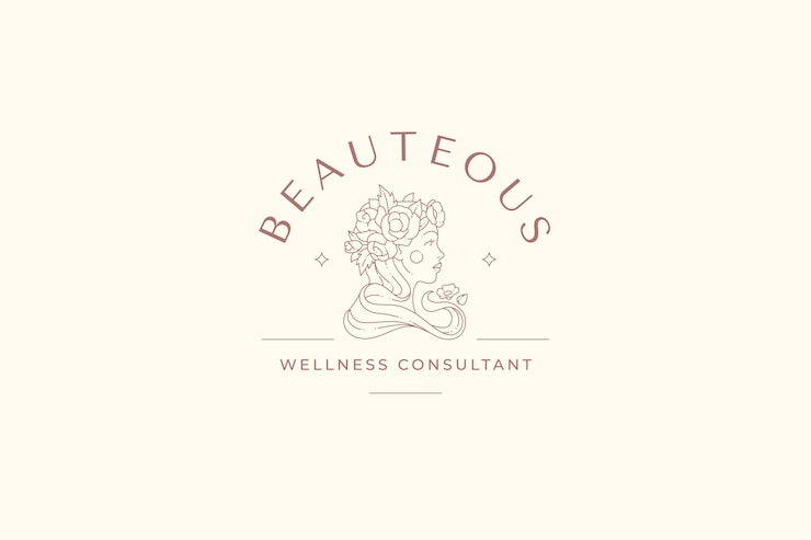 PSD romantic ancient woman head blossom rose flower wreath organic natural beauty care line logo