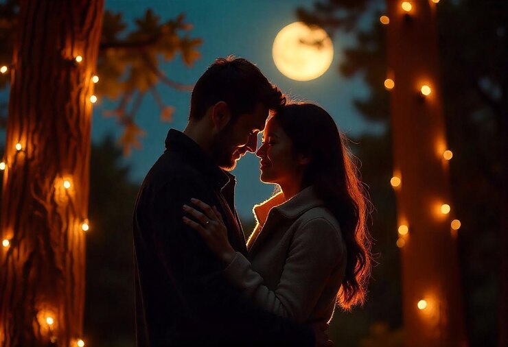 PSD romantic night amidst moonlit roses