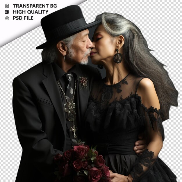 PSD romantic old asian couple valentinstag mit küssen hat einen durchsichtigen hintergrund psd isoliert