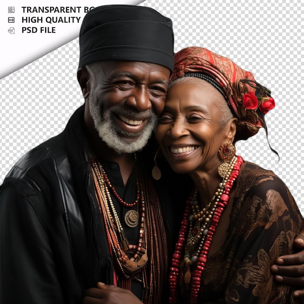 PSD romantic old black couple valentinstag mit schmuck boh transparenter hintergrund psd isoliert