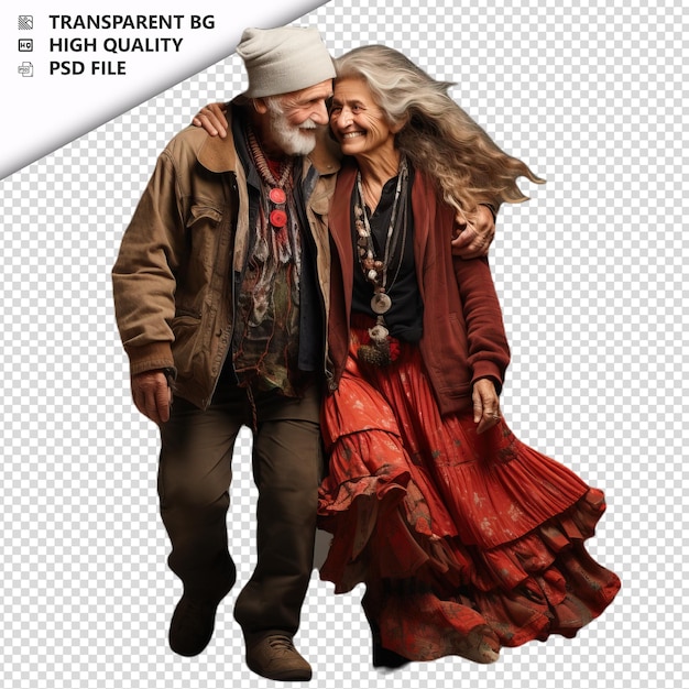 Romantic old turk couple valentinstag mit hand in hand durchsichtigem hintergrund psd isoliert