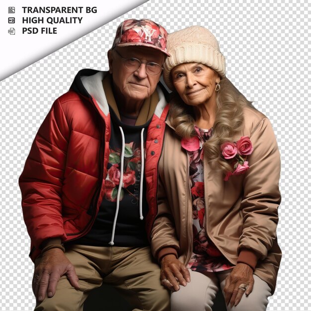 PSD romantic old white couple valentinstag mit blumen str transparenter hintergrund psd isoliert.