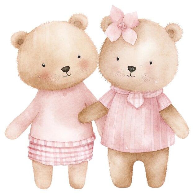 PSD romantic teddy bear couple cute pink clipart für valentinstag