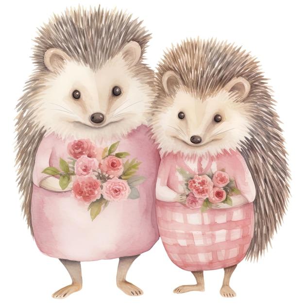 PSD romantic valentine hedgehog couple cute pink clipart