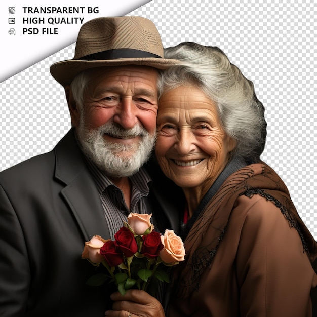 PSD romántica vieja pareja judía día de san valentín con rosas busi fondo transparente psd aislado.