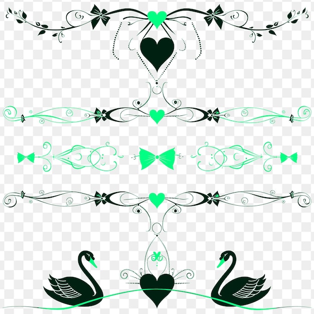 PSD romántico cordón de satén diseño de bordes con motivos de cisne un tatuaje dibujo de arte natural