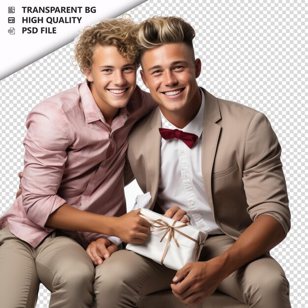 Romântico jovem casal gay dia dos namorados com presente busine transparente fundo psd isolado