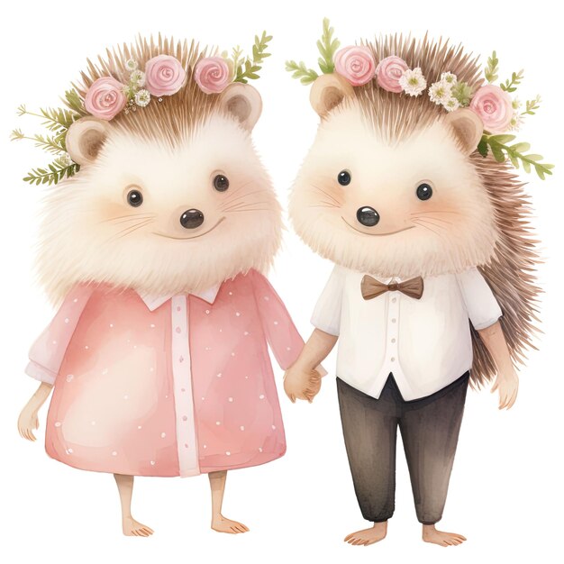 PSD romântico valentine hedgehog couple cute pink clipart