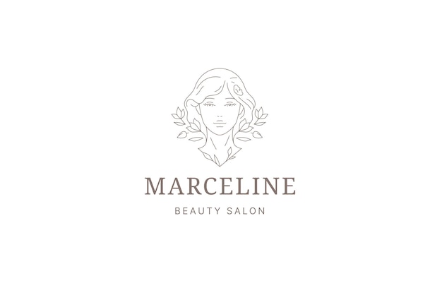 Romantik, schöne Frau, Blumenporträt, Umrisse, Logo-Design-Vorlage