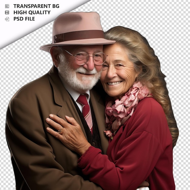 PSD romantique vieux couple juif jour de la saint-valentin avec étreinte ele arrière-plan transparent psd isolé