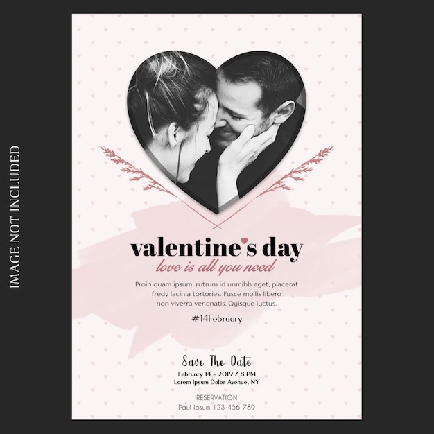 PSD romantische, kreative, moderne und grundlegende einladung zum valentinstag, grußkarte und fotomodell