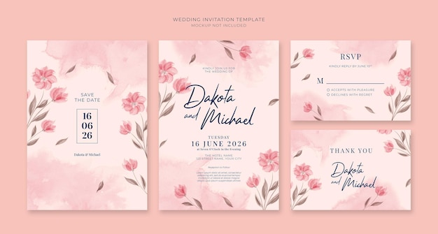 Romantische rosa hochzeitseinladungsschablone mit aquarellblume