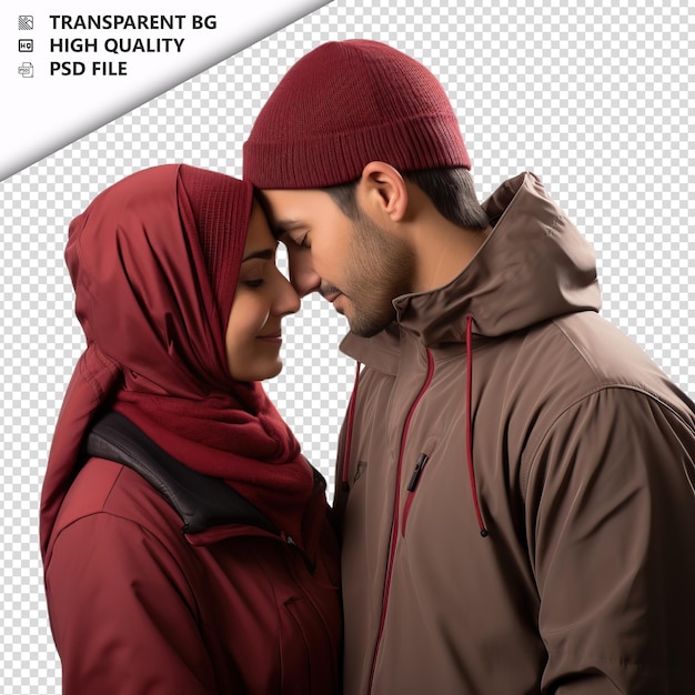 Romantisches junges arabisches paar valentinstag mit küssen transparenter hintergrund psd isoliert.
