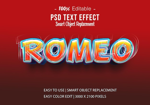 Romeo 3d-texteffekt-design editierbar, gut aussehend