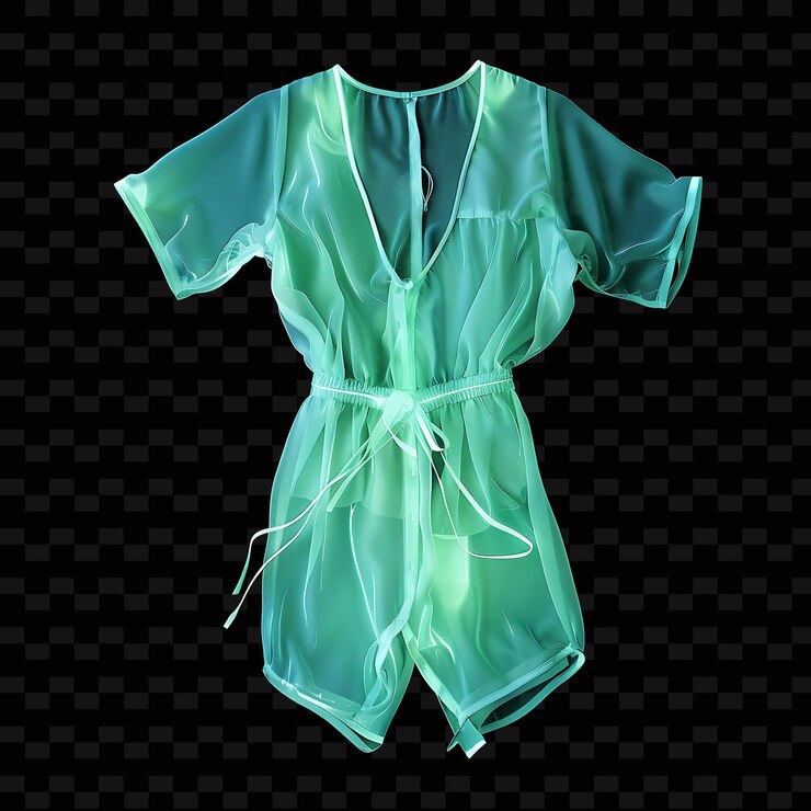 PSD romper con mangas cortas hechas con rayon voile brillando en l png ropa de moda de neón única