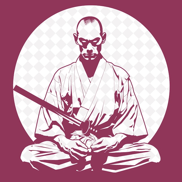 PSD ronin japonais png avec un nodachi une expression calme dans une forme de personnage de guerrier médiéval de méditation