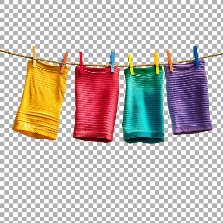 PSD ropa de colores colgada en el cordón de la ropa