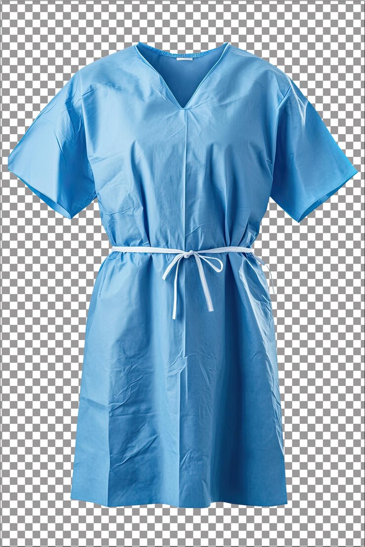 Ropa de hospital proporcionada a los pacientes durante el tratamiento médico Hiperrealista blanco aislado