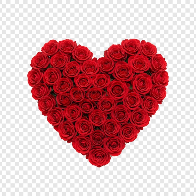 Ropa de rosas rojas en forma de corazón sobre un fondo transparente