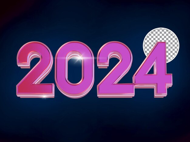 Rosa 3d-render neujahr 2024 mit glasmaterial