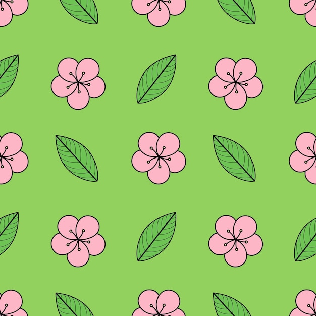 Rosa Blüten mit Blättern auf einem grünen Hintergrund wiederholen sich