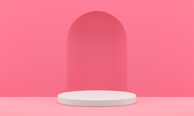 Rosa Bogenfenster des Podiums 3d, das realistische Illustration des Bühnenschaufensters der geometrischen Form wiedergibt
