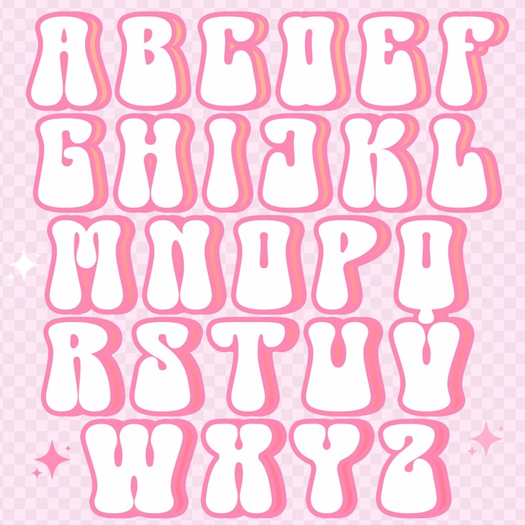 PSD rosa estilo de los años 60 alfabeto groovy letras rosas