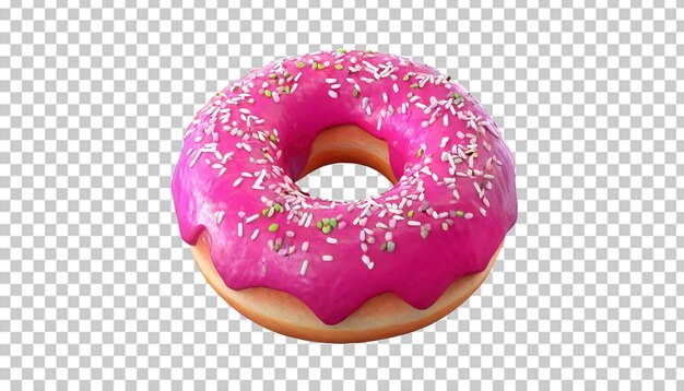 Rosa glasiertes donut mit isolierten sprinkles auf durchsichtigem hintergrund.