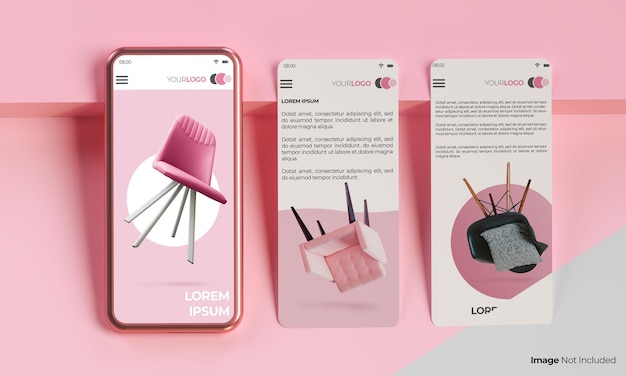 Rosa mobiles Mockup mit Geschichten für soziale Netzwerke Webdesign für Innenarchitekten
