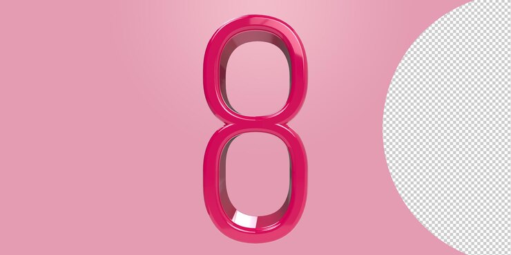 PSD rosa número 8 aislado sobre fondo transparente. ilustración procesada en 3d.