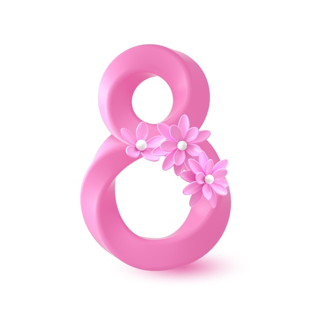 Rosa número 8 sobre un fondo transparente. Símbolo del Día Internacional de la Mujer. renderizado 3d