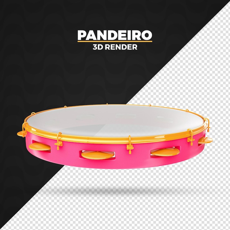 PSD rosa pandeiro brasileiro instrumento carnaval 3d renderização isolada para composição