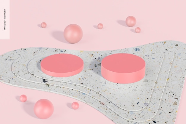 Rosa Podeste mit gewellter Marmorplattform Mockup, High Angle View